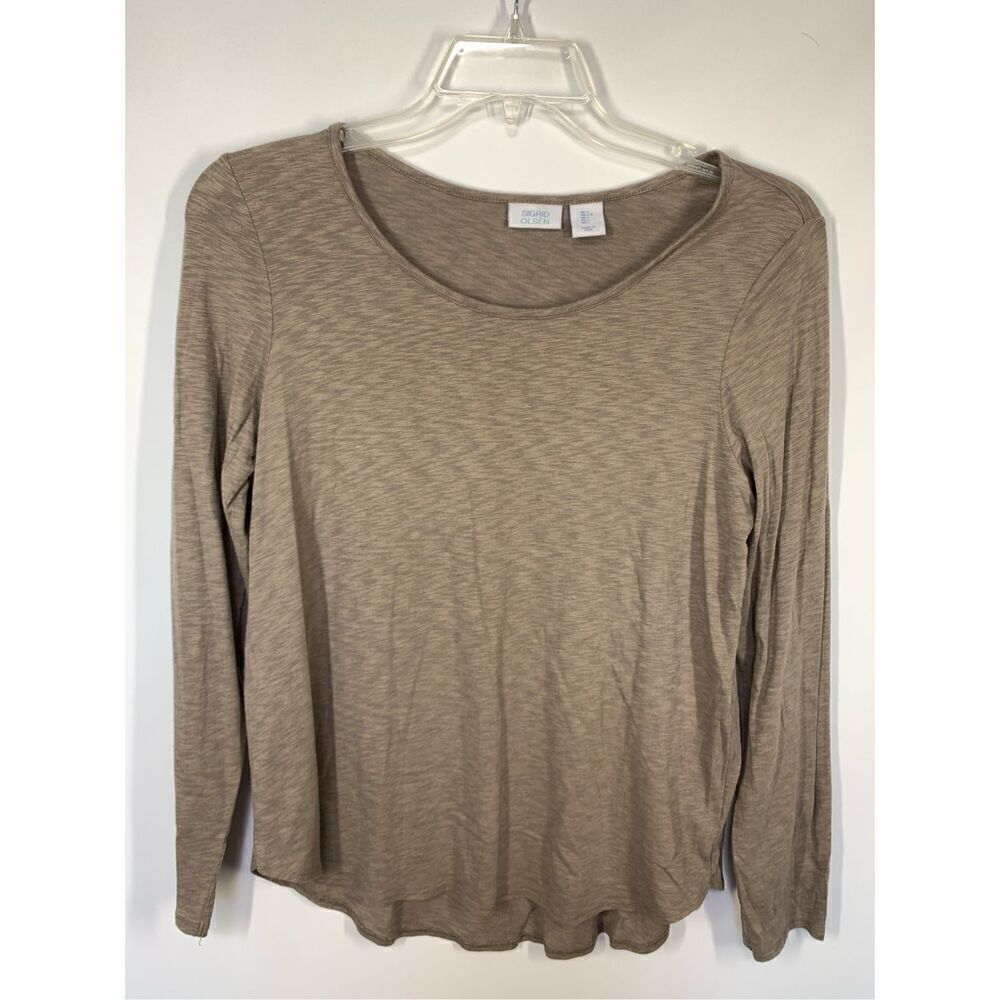 Sigrid Olsen Women's Taupe Marled Hi Lo Long Sleeve Tunic T-Shirt Size Large